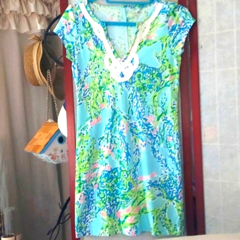 Lilly Pulitzer Brewster Skye Blue Heaven Floral Lace V Neck dress Sz XS